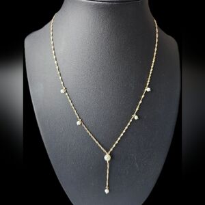 10k Yellow Gold Lariat Real Pearl Necklace